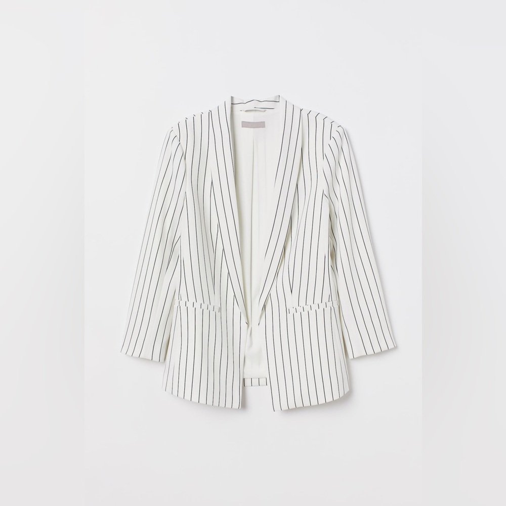 H&M White Blazer with Black Pinstripes